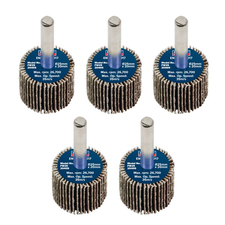 Sealey Flap Wheel 25 x 20mm - 6mm Shaft - 40Grit - Pack of 5