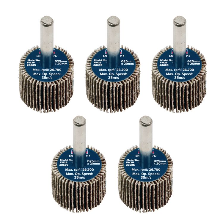 Sealey Flap Wheel 25 x 20mm - 6mm Shaft - 60Grit - Pack of 5