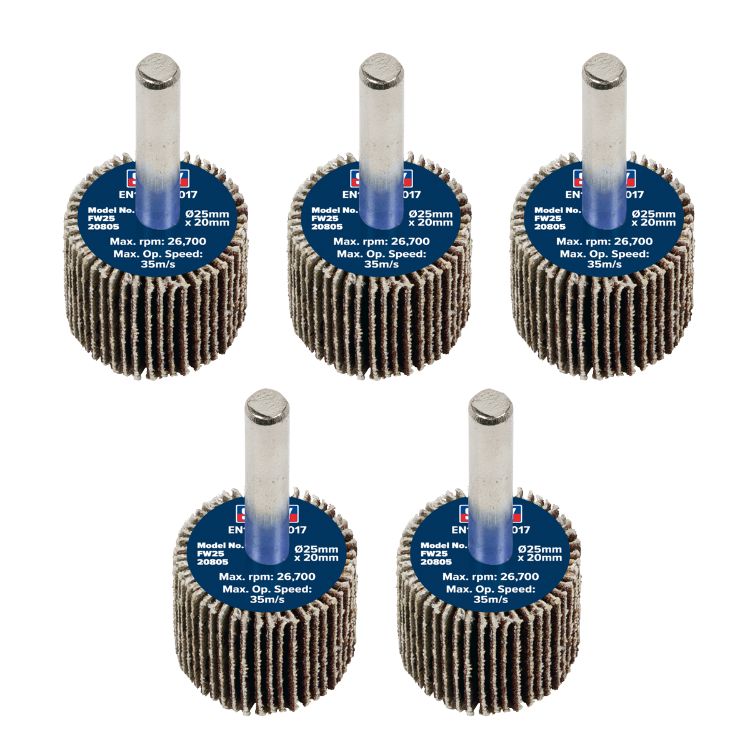 Sealey Flap Wheel 25 x 20mm - 6mm Shaft - 80Grit - Pack of 5