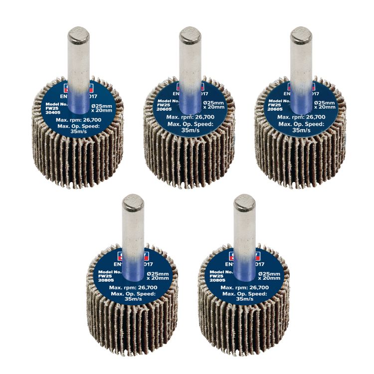 Sealey Flap Wheel 25 x 20mm - 6mm Shaft - Assorted Grit - Pack of 5