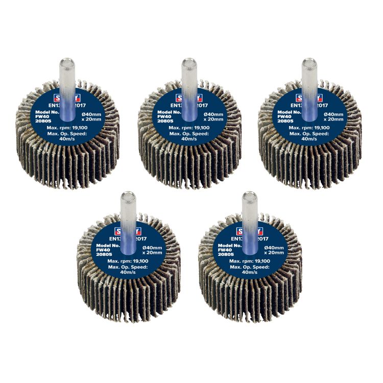 Sealey Flap Wheel 40 x 20mm - 6mm Shaft - 80Grit - Pack of 5
