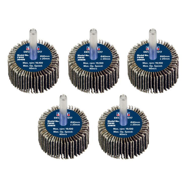 Sealey Flap Wheel 40 x 20mm - 6mm Shaft - Assorted Grit - Pack of 5