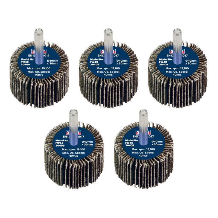 Sealey Flap Wheel 40 x 30mm - 6mm Shaft - 40Grit - Pack of 5