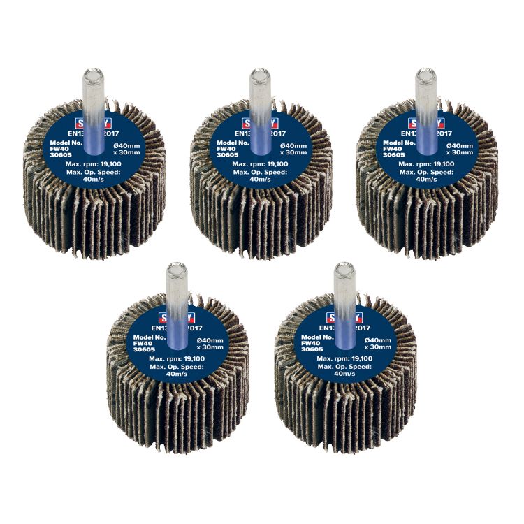 Sealey Flap Wheel 40 x 30mm - 6mm Shaft - 60Grit - Pack of 5