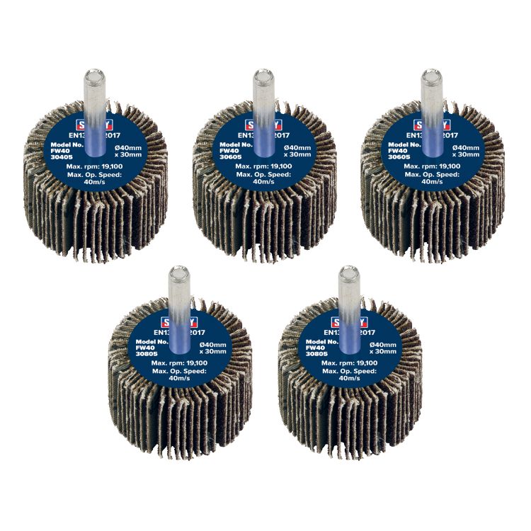 Sealey Flap Wheel 40 x 30mm - 6mm Shaft - Assorted Grit - Pack of 5