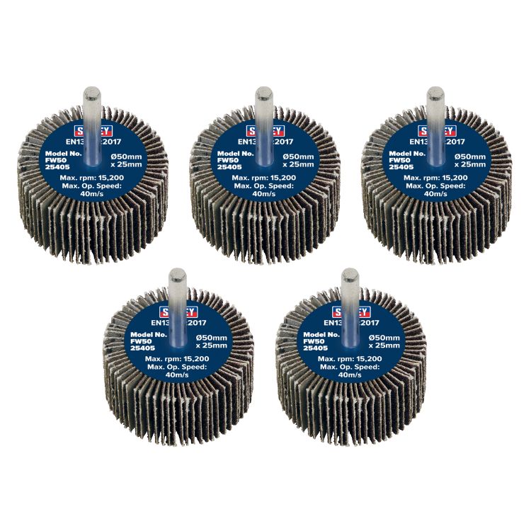 Sealey Flap Wheel 50 x 25mm - 6mm Shaft - 40Grit - Pack of 5