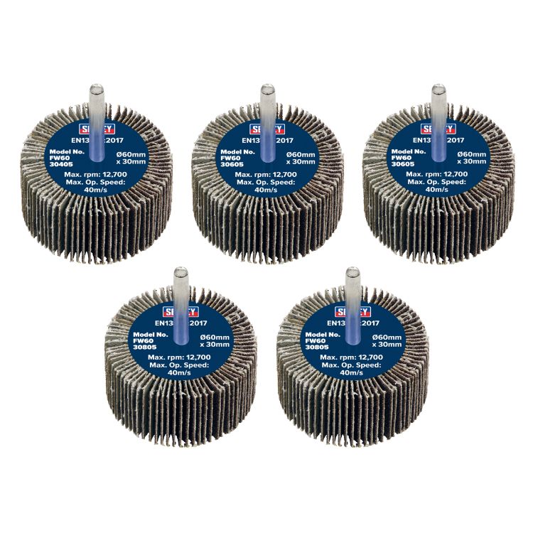Sealey Flap Wheel 60 x 30mm - 6mm Shaft - Assorted Grit - Pack of 5
