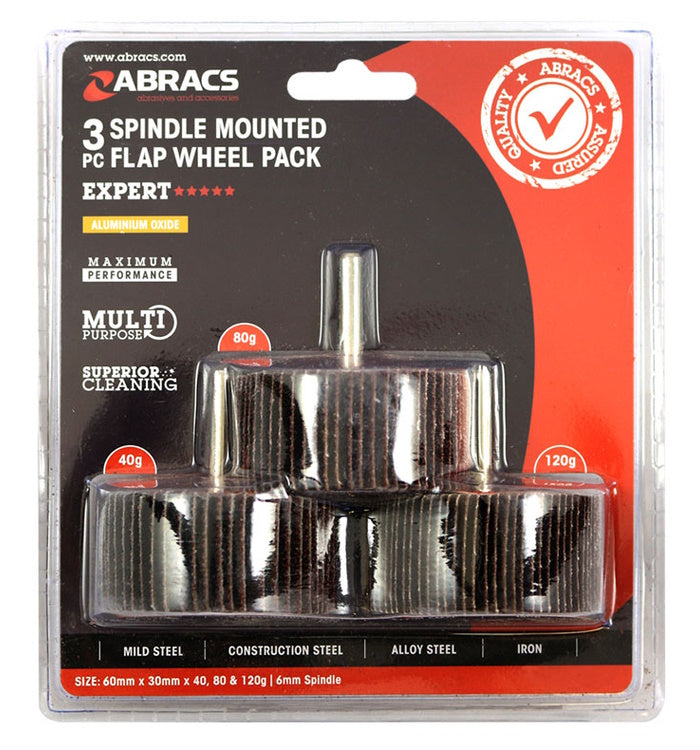 Abracs Flap Wheel Pack 50mm x 20mm x 40/80/120Grit - 3pcs