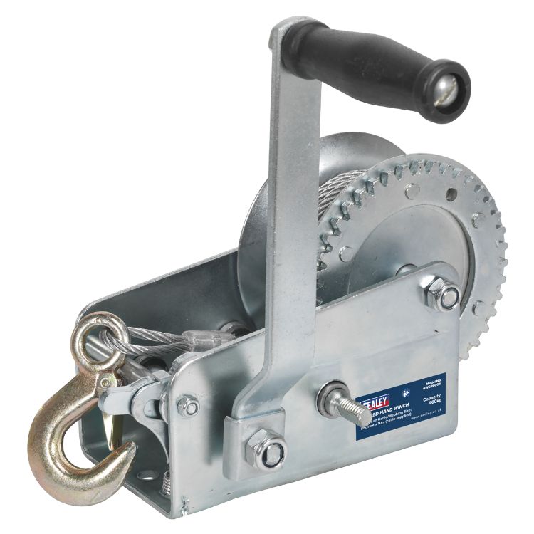 Sealey Geared Hand Winch 900kg Capacity, Cable