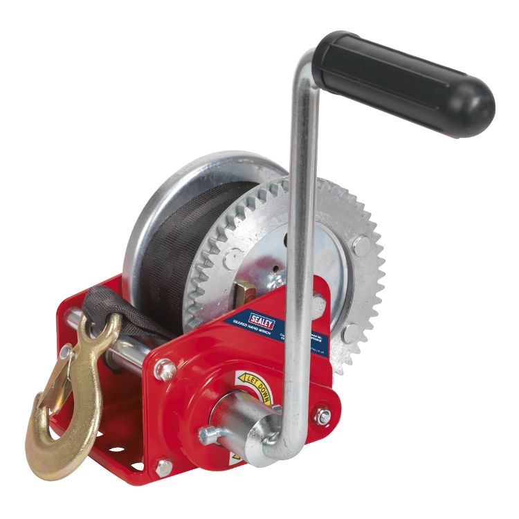 Sealey Geared Hand Winch, Brake & Webbing 540kg Capacity