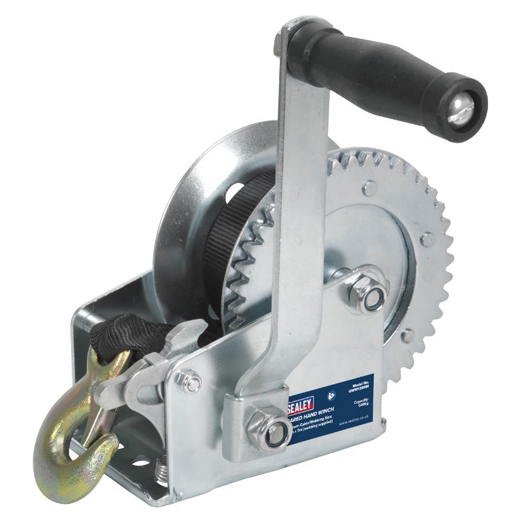 Sealey Geared Hand Winch 540kg Capacity, Webbing Strap