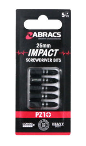 Abracs 25mm Impact Screwdriver Bit PZ1 (5pc)