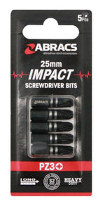 Abracs 25mm Impact Screwdriver Bit PZ3 (5pc)