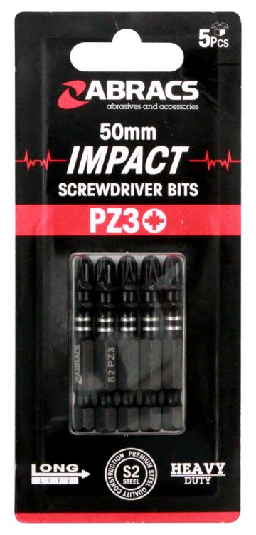 Abracs 50mm Impact Screwdriver Bit PZ3 (5pc)