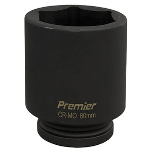 Sealey Impact Socket 80mm 1" Drive Deep (Premier) - 6pt
