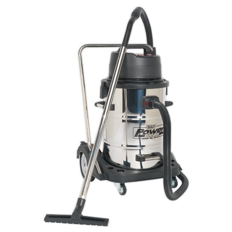 Sealey Vacuum Cleaner Industrial Wet & Dry 77L Stainless Steel Drum, Swivel Emptying 2400W
