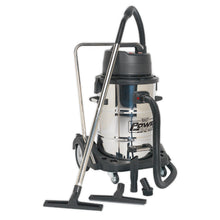 Load image into Gallery viewer, Sealey Vacuum Cleaner Industrial Wet &amp; Dry 77L Stainless Steel Drum, Swivel Emptying 2400W
