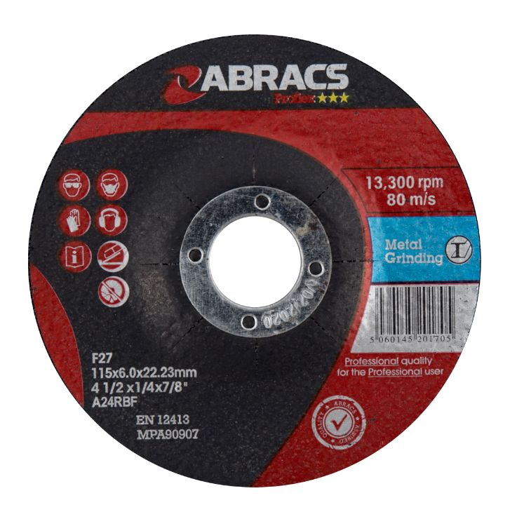 Abracs Proflex 115mm x 6mm x 22mm DPC Metal Grinding Disc