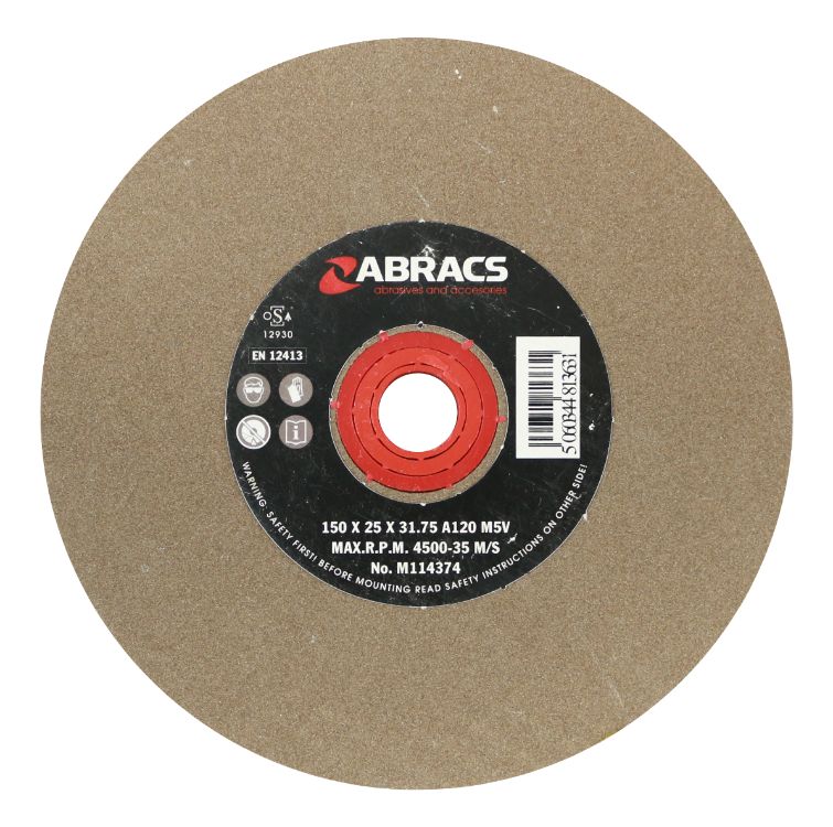 Abracs Bench Grinder Wheel 150mm x 25mm x 120Grit Aluminium Oxide