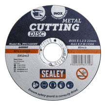 Load image into Gallery viewer, Sealey Cutting Disc 115mm x 1.2mm - 22mm Bore
