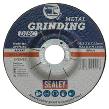 Load image into Gallery viewer, Sealey Grinding Disc 115mm (4-1/2&quot;) x 6mm - 22mm Bore
