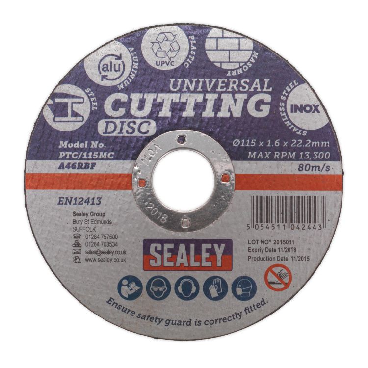 Sealey Multipurpose Cutting Disc 115 x 1.6mm - 22.2mm Bore