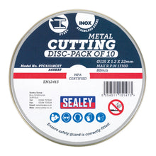 Load image into Gallery viewer, Sealey Cutting Disc 115mm (4-1/2&quot;) x 1.2mm - 22mm Bore - Pack of 10
