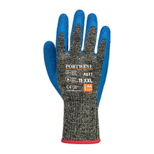 Load image into Gallery viewer, Portwest Aramid HR Cut Latex Glove Black/Blue A611
