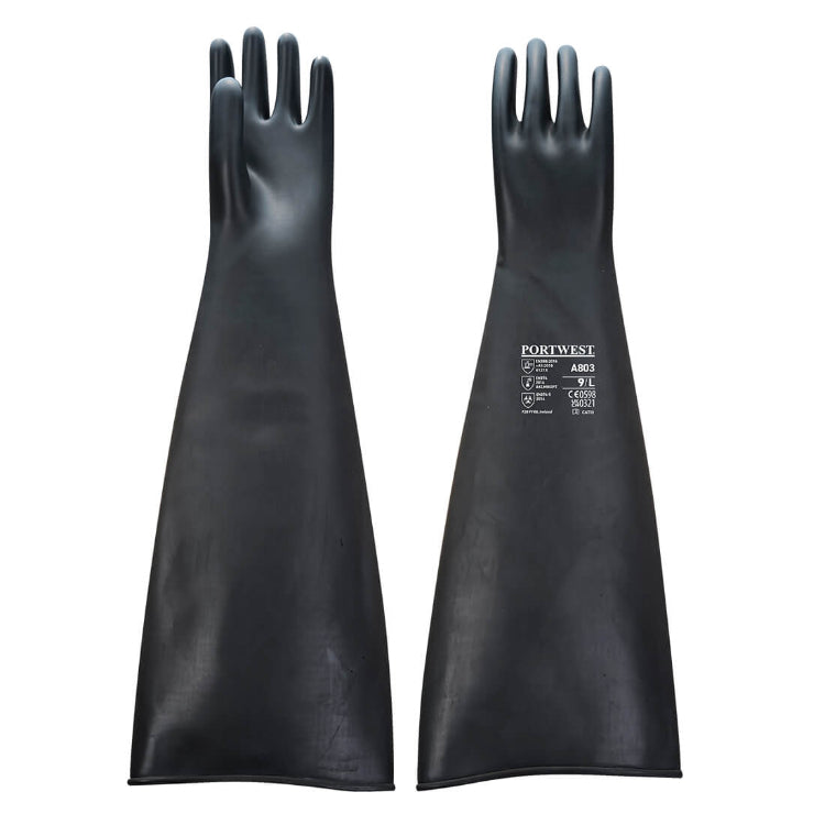 Portwest Heavyweight Latex Rubber Gauntlet 600mm Black A803