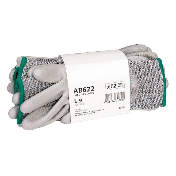 Portwest Cut C13 PU Essential Multipack Grey AB622 - Pack of 12 Pairs