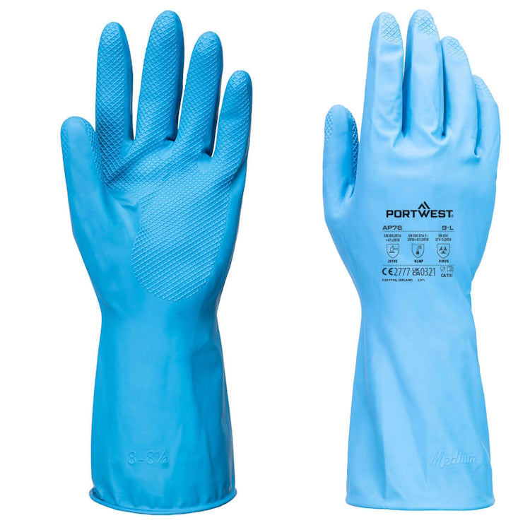 Portwest FD Chemical B Latex Light Gauntlet Blue AP76 - Pack of 12 Pairs