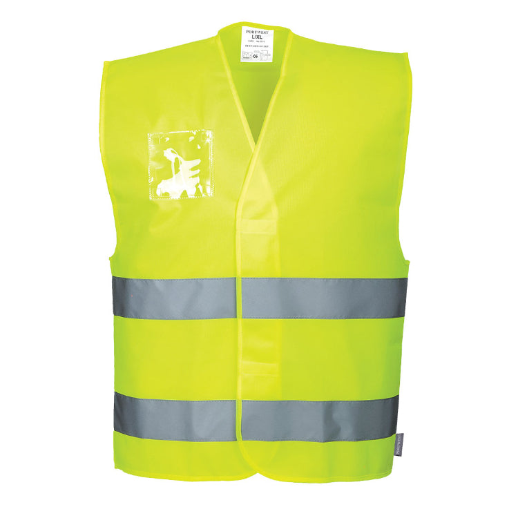 Portwest Hi-Vis Two Band Dual ID Holder Vest Yellow C475