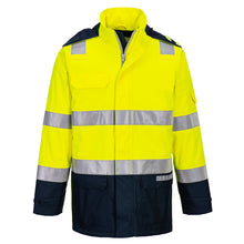 Load image into Gallery viewer, Portwest Bizflame Rain+ Hi-Vis Light Arc Jacket Yellow/Navy FR605
