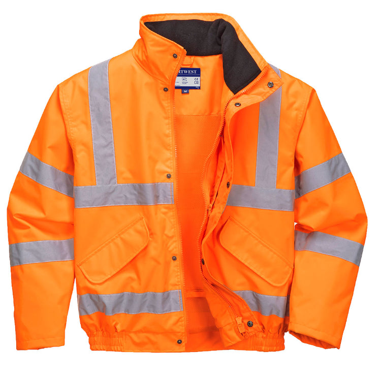 Portwest Hi-Vis Breathable Rain Bomber Jacket Orange RT62