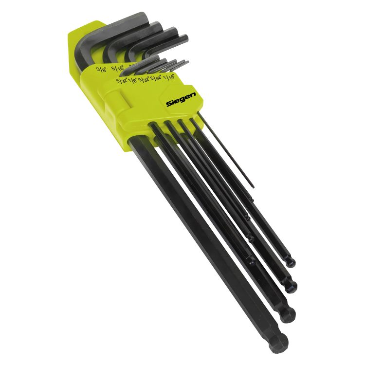 Sealey Ball-End Hex Key Set 9pc Extra-Long - Imperial (Siegen)