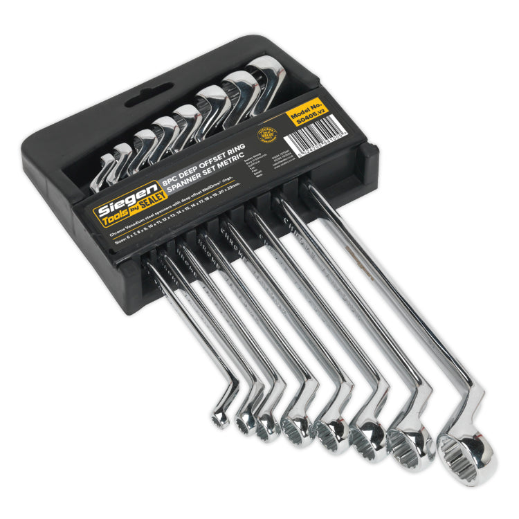 Sealey Deep Offset Ring Spanner Set 8pc - Metric (Siegen)