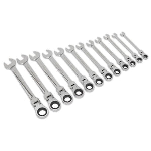 Sealey Flexi-Head Ratchet Combination Spanner Set 12pc Metric (Siegen)