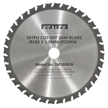 Load image into Gallery viewer, Sealey Cut-Off Saw Blade 180 x 1.9mm/20mm 36tpu
