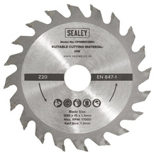 Load image into Gallery viewer, Sealey Circular Saw Blade 85 x 15 x 1.3mm 20tpu
