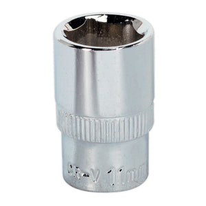 Sealey WallDrive Socket 11mm 1/4" Drive - Fully Polished (Premier) - 6pt