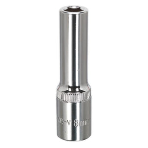 Sealey WallDrive Socket 8mm 3/8" Drive - Deep, Fully Polished (Premier) - 6pt