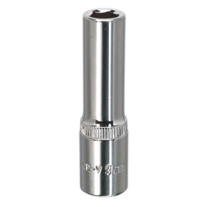 Sealey WallDrive Socket 9mm 3/8" Drive - Deep, Fully Polished (Premier) - 6pt