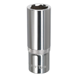 Sealey WallDrive Socket 15mm 3/8" Drive - Deep, Fully Polished (Premier) - 6pt