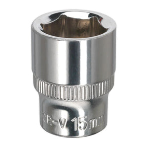 Sealey WallDrive Socket 15mm 3/8" Drive - Fully Polished (Premier) - 6pt