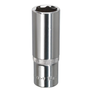 Sealey WallDrive Socket 16mm 3/8" Drive - Deep, Fully Polished (Premier) - 6pt