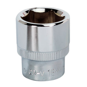 Sealey WallDrive Socket 18mm 3/8" Drive - Fully Polished (Premier) - 6pt