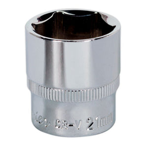 Sealey WallDrive Socket 21mm 3/8" Drive - Fully Polished (Premier) - 6pt