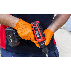 Sealey Orange Diamond Grip Extra-Thick Nitrile Powder- Free Gloves Large - Pack of 50