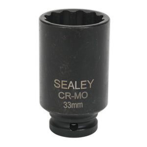 Sealey Impact Socket 33mm 1/2" Drive Bi-Hex Deep (Premier) - 6pt