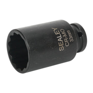 Sealey Impact Socket 33mm 1/2" Drive Bi-Hex Deep (Premier) - 6pt